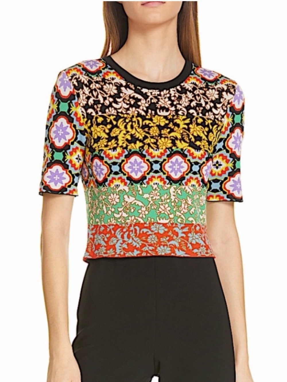 Alice + Olivia Multi-Color Floral Patchwork Crop Top ciara top small